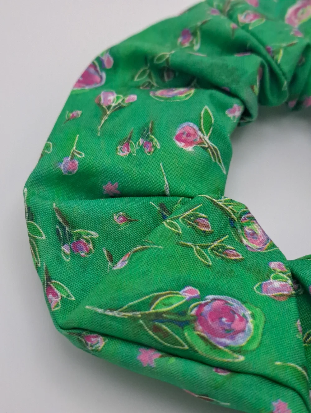 Green Floral Scrunchie Hair Tie - Women Accessories Cotton Elastic Band